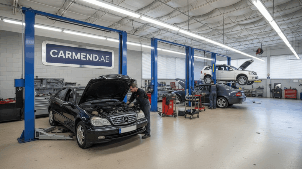 Mercedes expert checking Mercedes problems at Carmend Autos in Dubai