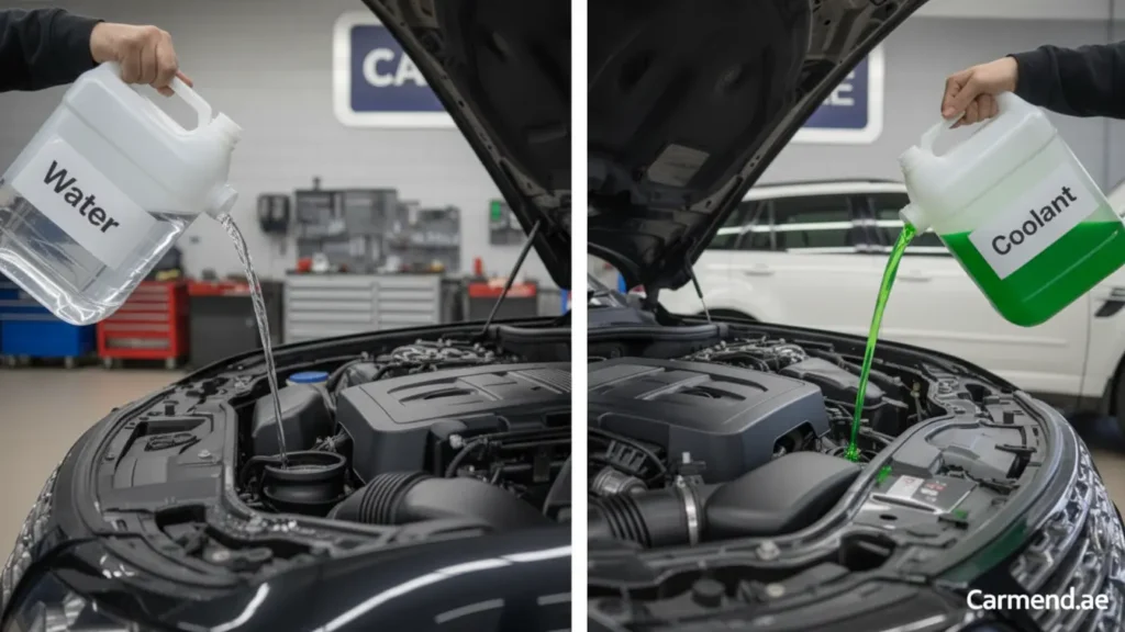Car cooling system showing coolant vs water in radiator