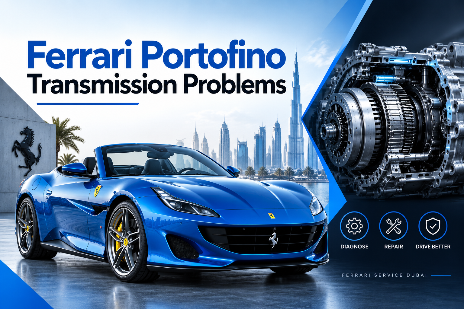 Ferrari Portofino transmission problems and dual-clutch gearbox repair in Dubai.