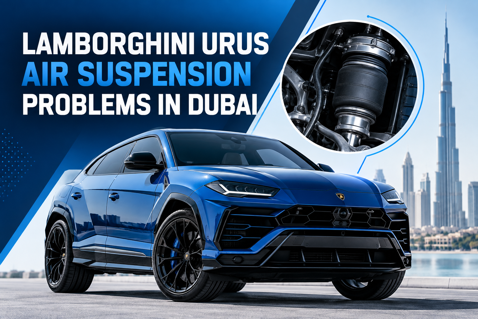 Lamborghini Urus air suspension problems in Dubai, featuring the Urus SUV and air suspension system.